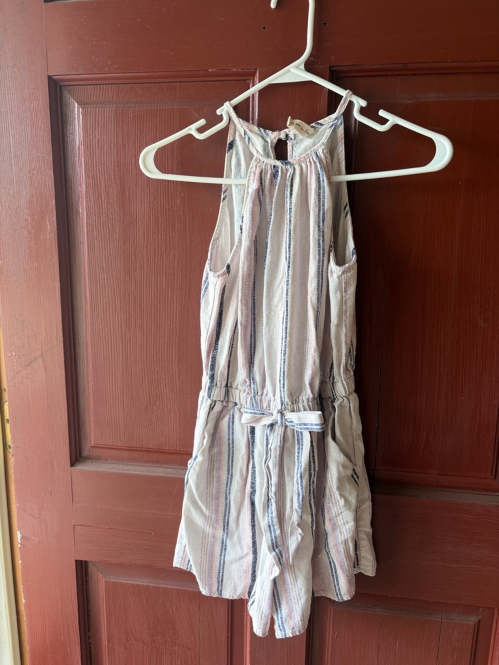 BeBop Striped Halter Romper in White, Pink, Blue